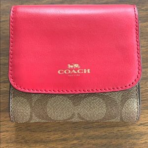 Coach red leather and coated canvas wallet